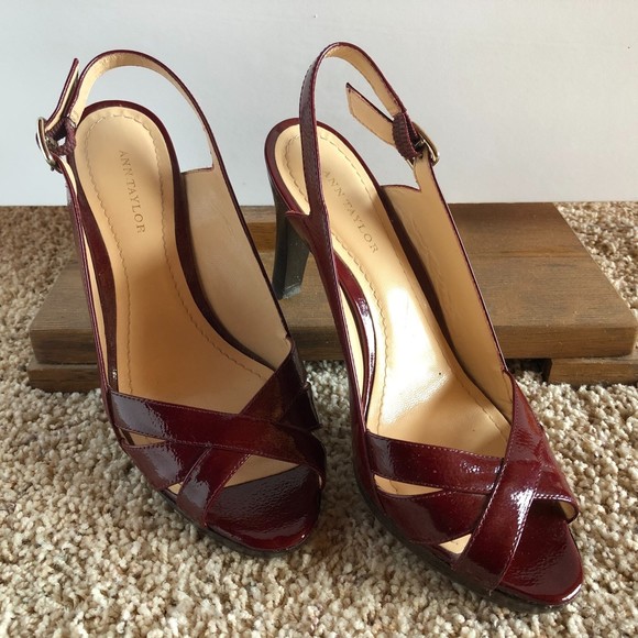 Ann Taylor Wine Red high heel patent leather sandals, Size 6M - Picture 2 of 8